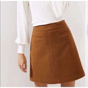 LOFT Wool Blend A-Line Mini Skirt Brown Sz 2